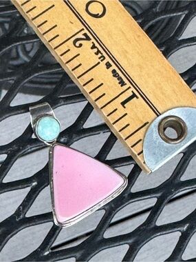 Vintage artisan southwestern pendant, pink and turquoise in sterling silver